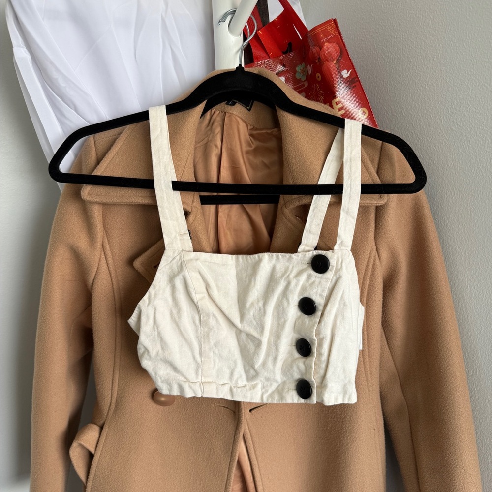 Stylish Cream Crop Top with Black Buttons